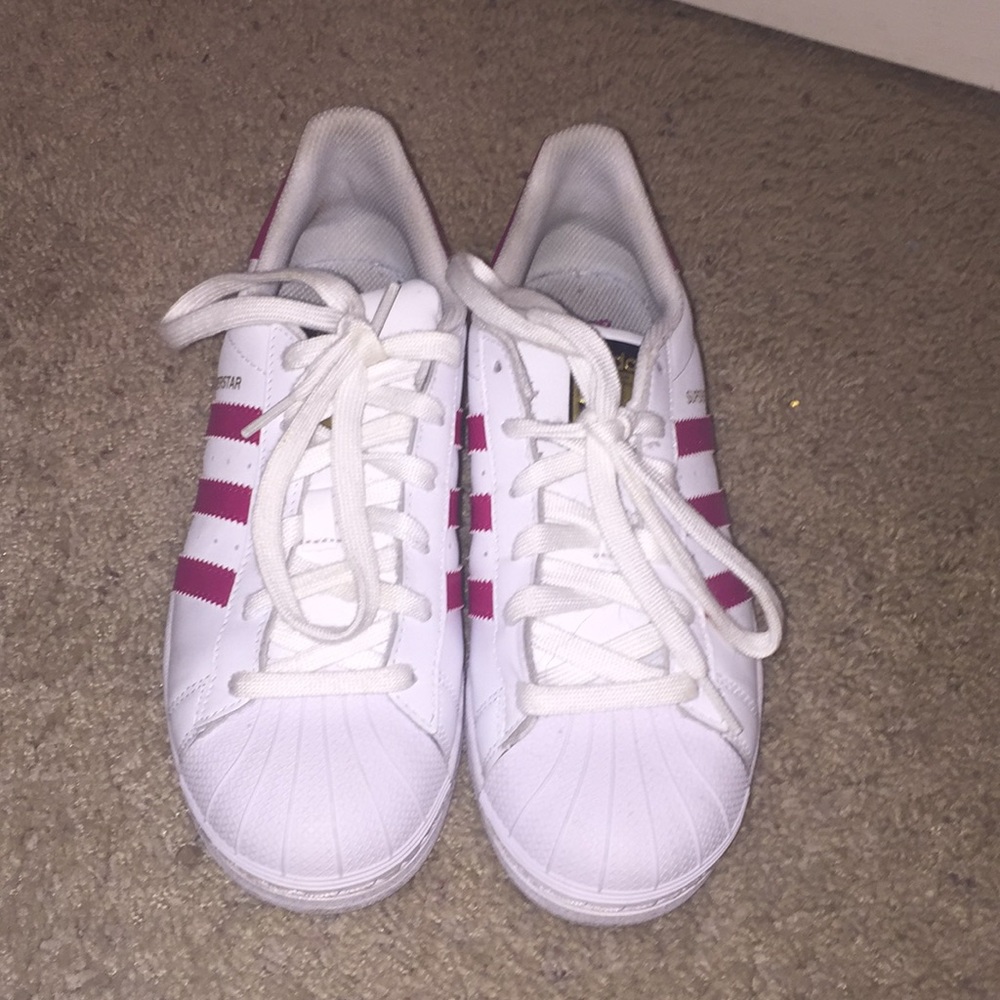 White and pink Superstar adidas shoes